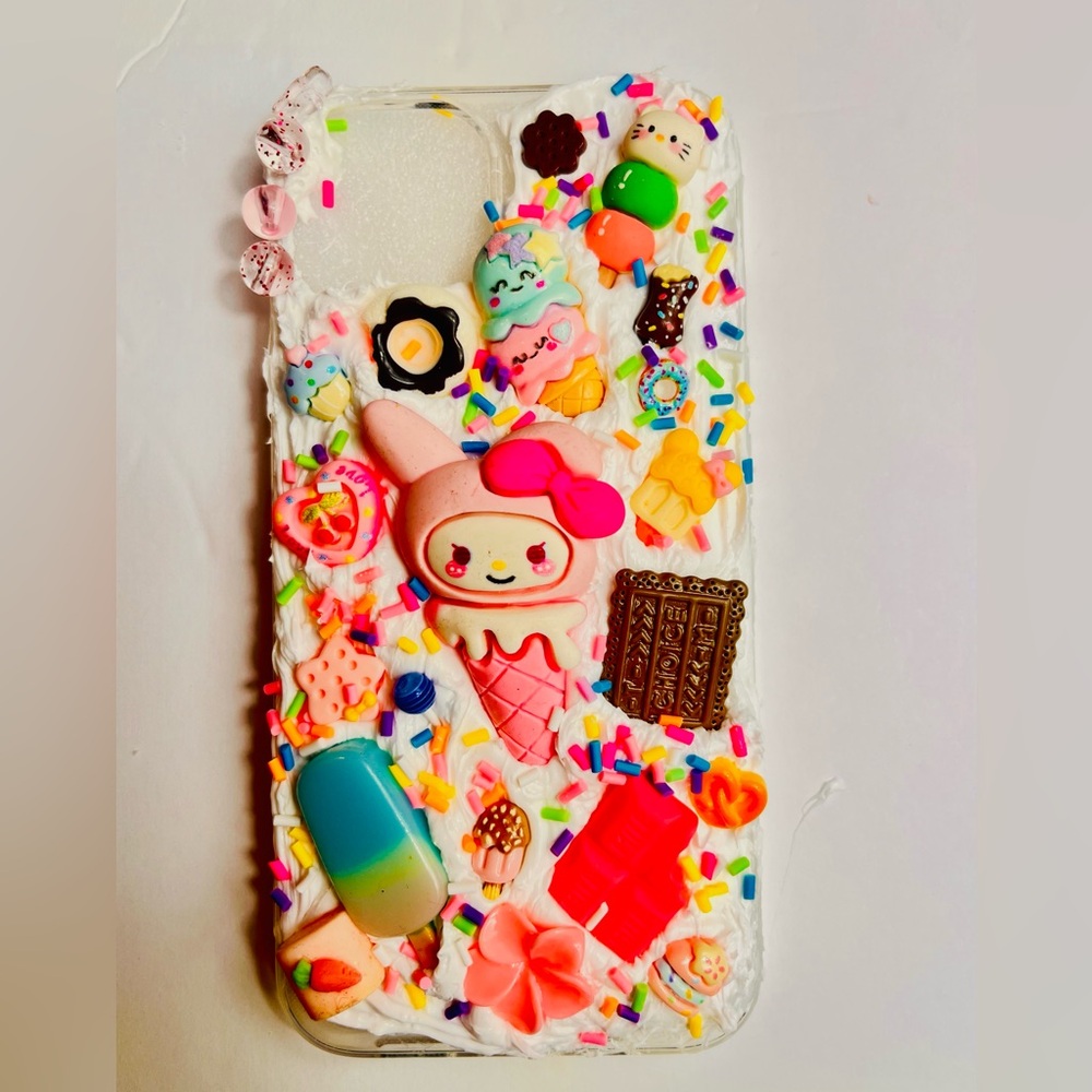 Kawaii Ice Cream Sundae Decoden Phone Case — Pastel Multicolor Handmade - Picture 3 of 7